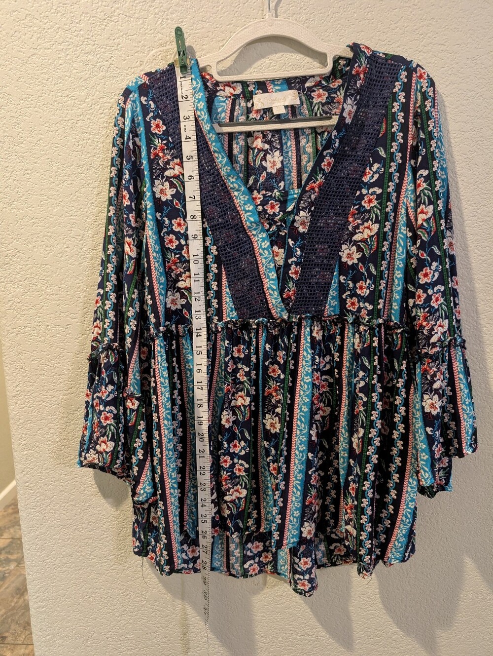 Weekend Suzanne Betro XL Floral Boho Peasant Blouse Crochet Trim Bell Sleeve Top - Picture 5 of 12